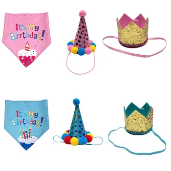 

Pet Birthday Decoration Accessories For Dogs Cat Caps Crown Design Headwear Hat Birthday Party Pets Accessories Bibs Scarf