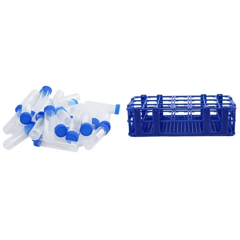 

HOT-1x Blue Plastic 21 Holes Box Rack Holder for 50ML Centrifuge Tubes & 30Pcs 50Ml Vial Storage Container Test Tubes