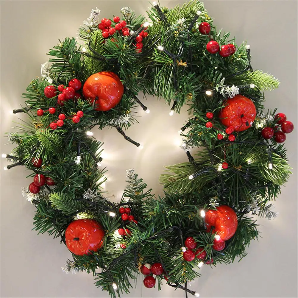 

30cm Christmas Cherry Wreath Rattan Pendant Handmade Glowing Garland Ping An Fruit Christmas Tree Ornament