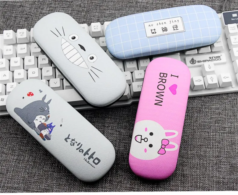 Cartoon Student Myopia Glasses Case Boys and Girls Rabbit Kitten Totoro Tiger Metal Leather Eyewear Box