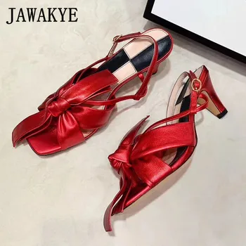 

Dress sandals women butterfly knot decor kitten heels bowties summer shoes real leather patchwork 2020 runway shoes girls