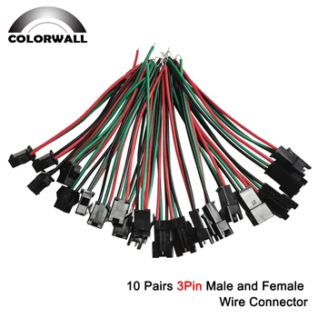 

10Pairs JST SM 3 Pins/head Male to Female Plug/Wire Quick Connector for WS2812B RGB LED Strip