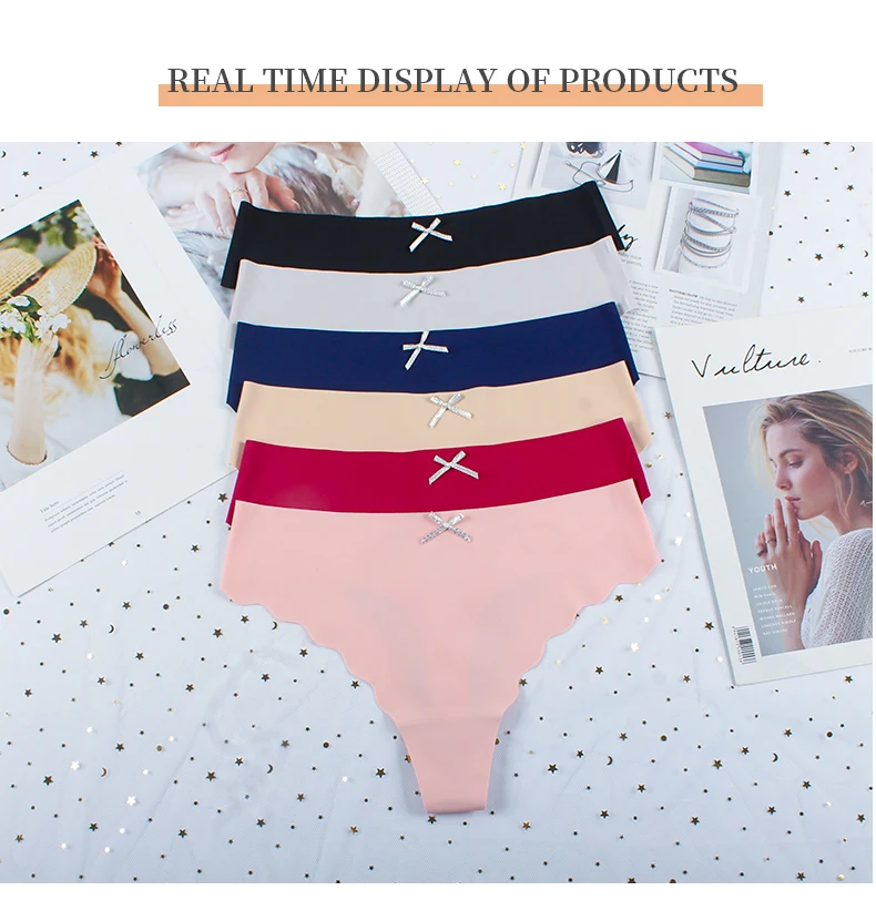 

Sexy Seamless Sports Panty Female T-back Solid Soft G-string Thong For Woman Underwear Ice Silk 3 Pcs