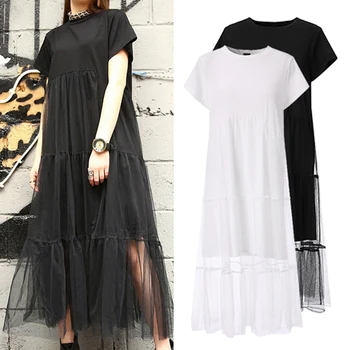 

Solid Color Dress Plus Size Fashion Robe 5XL Woman Bohemian Party Vestidos VONDA 2020 Summer O Neck Short Sleeve Beach Sundress