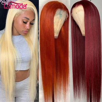 

30 Inch Blonde 613 Lace Frontal Wig Orange Ginger Lace Front Wig Straight Peruvian Remy Burgundy 99J Human Hair Wigs Colored