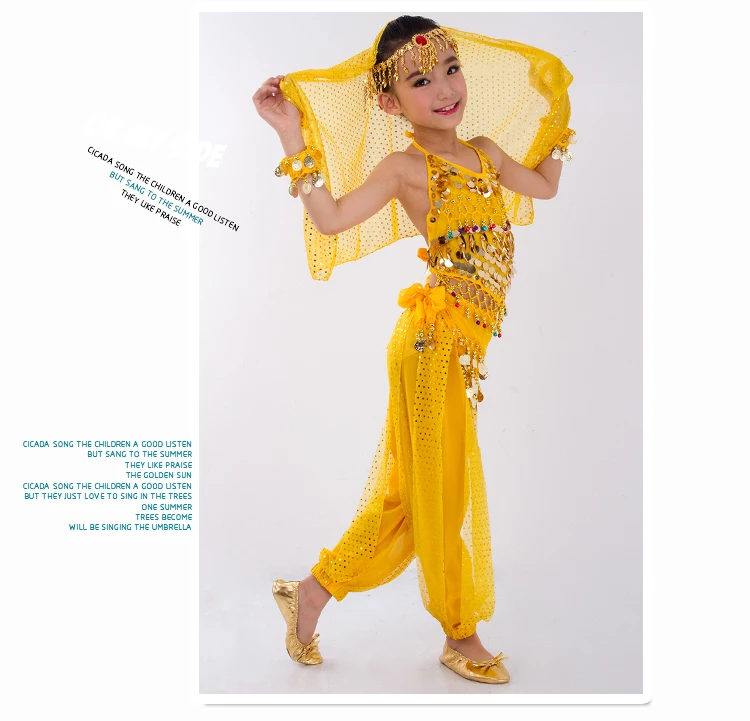 Детский набор костюма для танца живота Восточный танец девушки танец живота Индия танец живота одежда танец живота дети Индийский 6 цветов