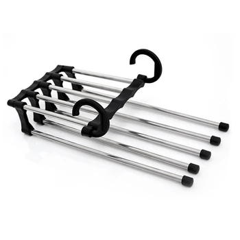 

5 in 1 Portable Multi-function Stainless Steel Pants Hanger Hanger Clothes Drying Rack Organizer Wardrobe Accessories Tools New