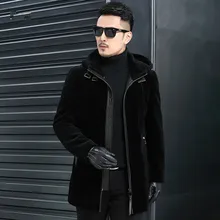 Натуральное шерстяное пальто с мехом, осенняя зимняя куртка, Мужская Шуба из овчины, Мужская Уличная одежда, длинные куртки размера плюс JLK18SY18262 Y1997