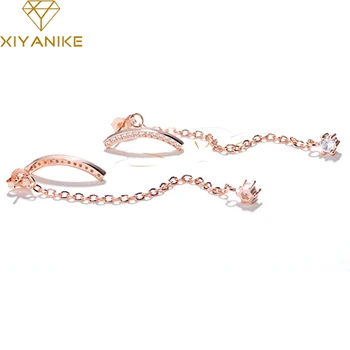 

XIYANIKE 925 Sterling Silver New Fashion Long Tassel Crystal Drop Earrings for Women Elegant Party Jewelry Prevent Allergy