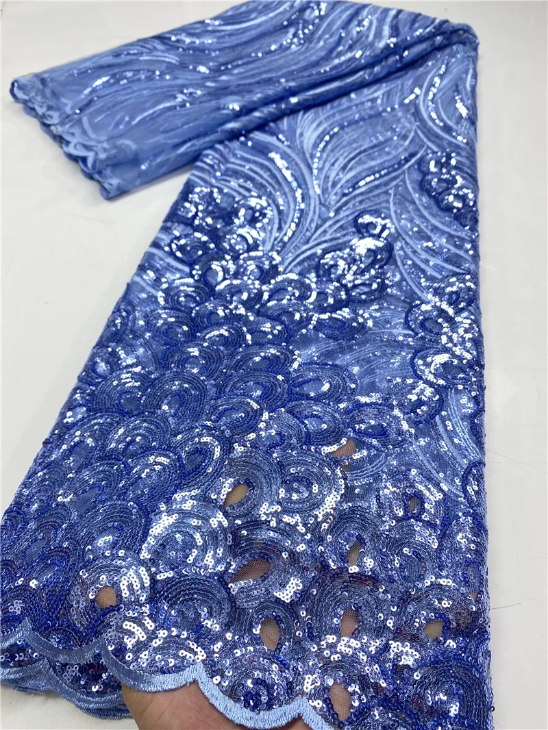 

African Lace Fabric 2020 High Quality Nigerian Lace Fabrics Embroidery French Sequins Lace Fabric 5 Yards For Wedding YA3635B-5