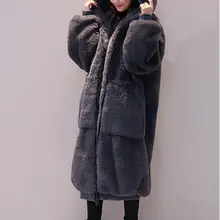 Длинное пальто из искусственного лисьего меха, женская осенняя и зимняя плюшевая кожаная куртка, шаль, Coletes Femininos De Pele