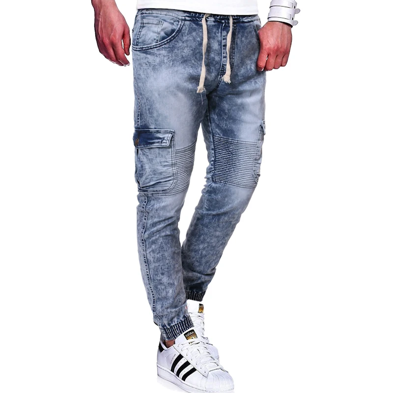 LightBlue Джинсы мужские зауженные брюки классические джинсы мужские джинсовые брюки повседневные узкие прямые Стрейчевые брюки - Цвет: LightBlue