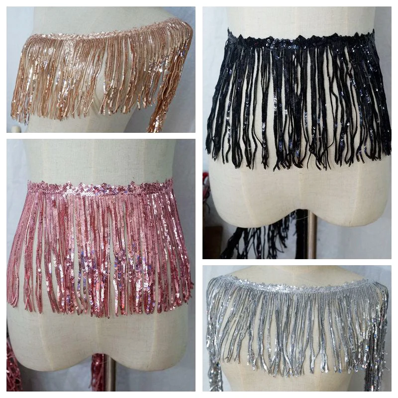 2yards Sequins Tassel Fringe Lace Fabric Trim Embroidered Sewing On Accessories Craft Dvening