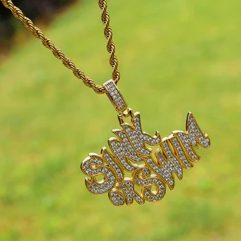 

Hip Hop Bling Iced Out CZ Letters Words Sink or Swim Pendants & Necklaces For Men Rapper Jewelry With Solid Back