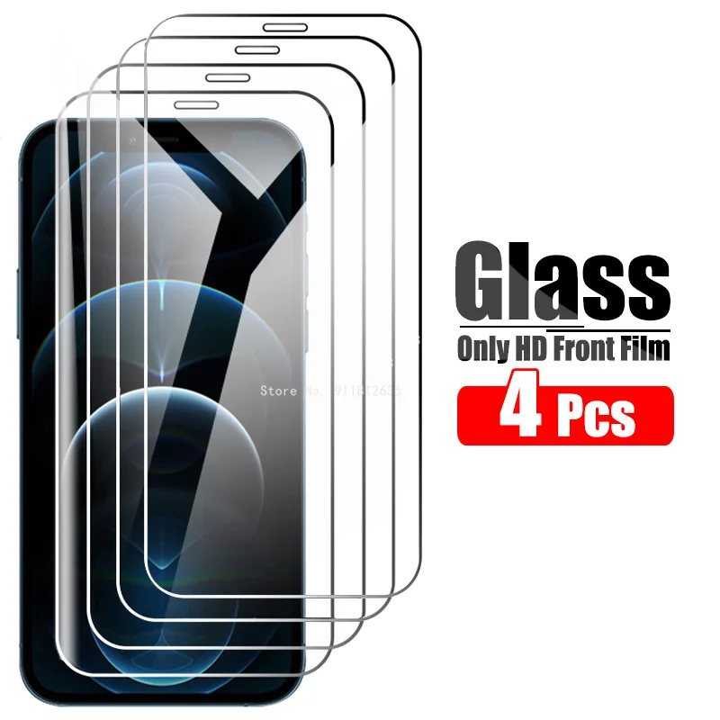 4 Pcs Protective Glass For iPhone XR XS Max X 12 Mini 11 Pro Screen Protector Tempered Glass On i Phone SE 2020 6 7 8 Plus Film