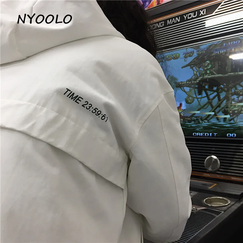NYOOLO Harajuku дизайн уличная одежда без рукавов с принтом этикеток лоскутное хлопковое пальто с подкладкой осень зима длинный рукав куртка с капюшоном Женская Мужская Рабочая одежда