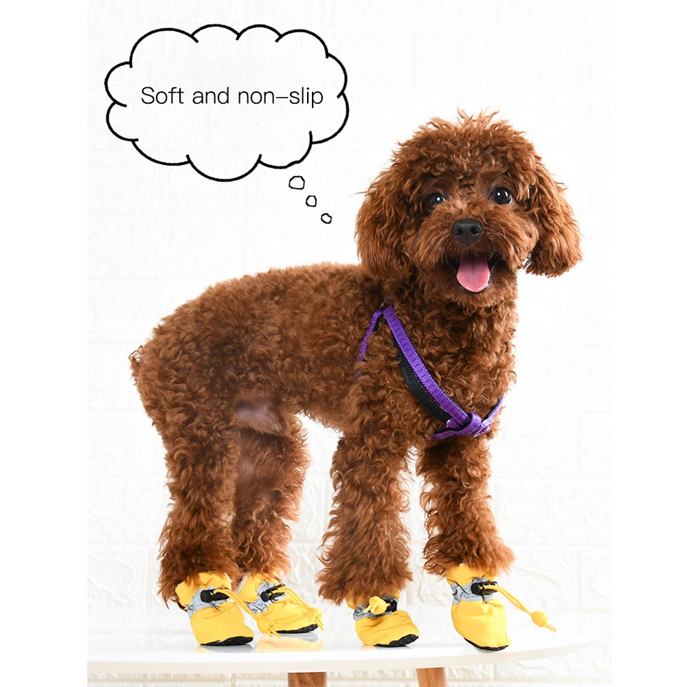 4Pcs/set Pet Dogs Winter Shoes Rain Snow Waterproof Booties Socks Rubber Anti-slip Shoes For Small Dog Puppies Footwear 4