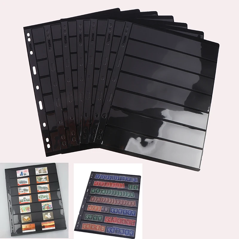 10Pcs 7 Grid Postage Stamp Album Pages Coin Collection Stamps Holder loose-leaf Loose-leaf Stamp Book Banknotes