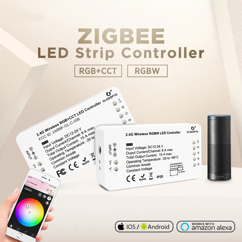 

Zigbee RGBCCT RGBW LED Controller Smart 12V 24V DC Voice Control Echo Plus Smartthings Zigbee 3.0 Hub Controller for LED Strip