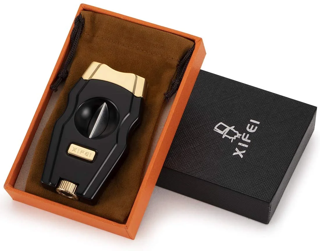 XIFEI V-Cut Cigar Cutter Built-in Punch W/ Gift Box Cigarette Scissors  Accessories Smoking Puncher Tools For Cohiba Dropshipping