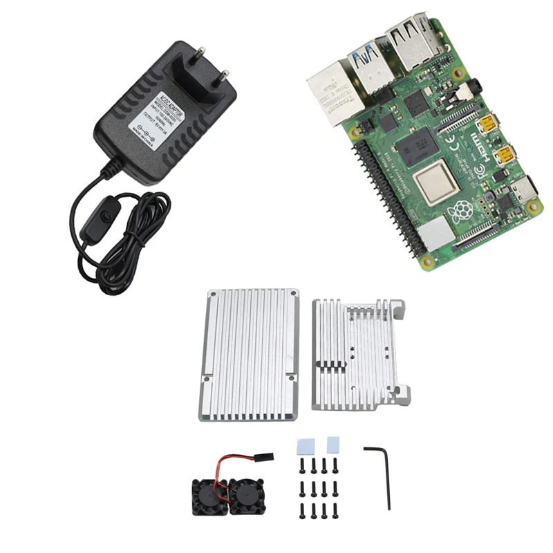 Для Raspberry Pi 4 модели B 2G Оперативная память DIY Kit с Чехол охлаждения двойной вентилятор 5V 3A Мощность адаптер
