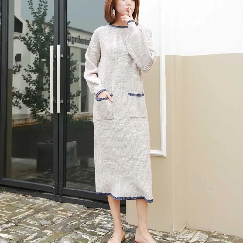 Korean One-Piece Woman Sweater Dress 2020 New Long Sleeve Autumn Winter For Female Dresses French Vintage Knitted Sweater Dress
