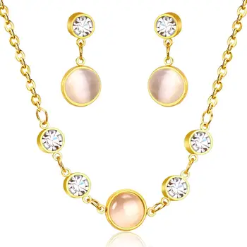 

LUCUKISSKIDS New Arrival Popular Jewelry Sets Style White Opal And Crystal Necklaces And Earrings Jewelry Stainless Steel Sets