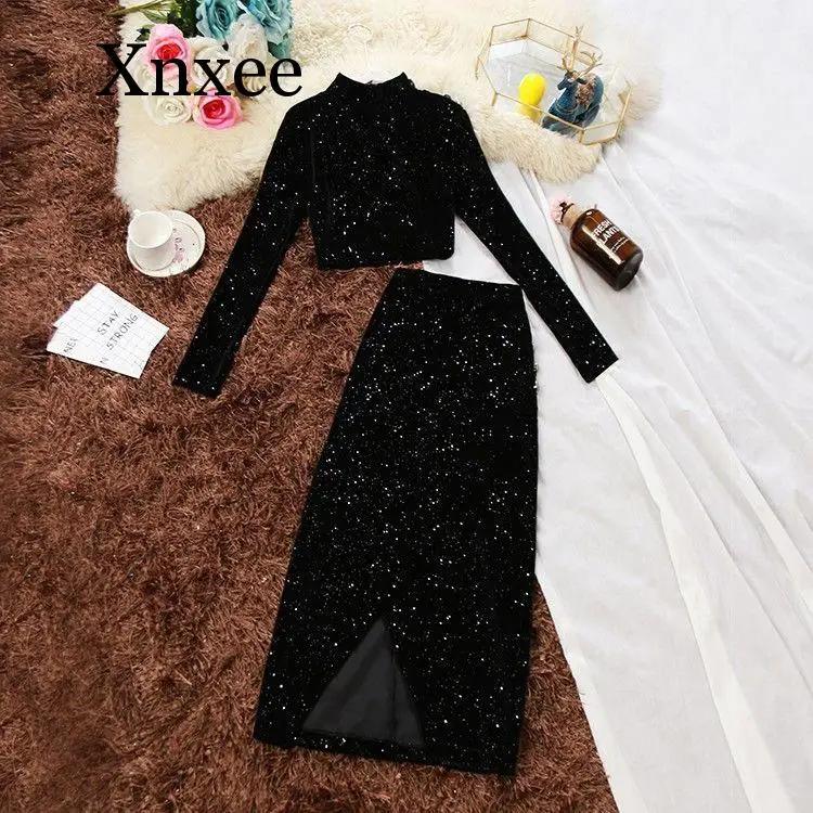 Женский бархатный комплект из двух предметов офисный винтажный топ с коротким