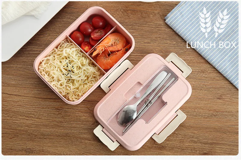 Microwave Lunch Box Wheat Straw Dinnerware Food Storage Container Children Kids School Office Portable Bento Box