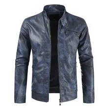 Мужская камуфляжная куртка из искусственной кожи, мужская повседневная куртка с воротником-стойкой из искусственной кожи темно-синего цвета, Мужская мотоциклетная байкерская куртка 3xl