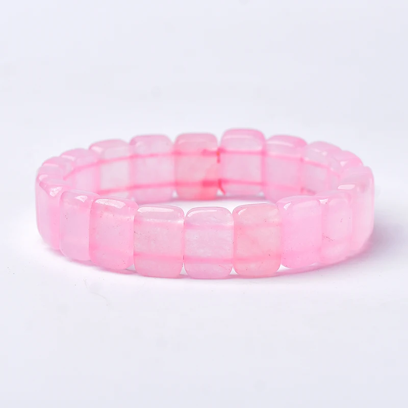 

1PC Natural Rose Quartz Bracelet Crystal Healing Stone Stretch 14mm Fashion Bracelets Bangles For Ladies Girls Jewelry Gift