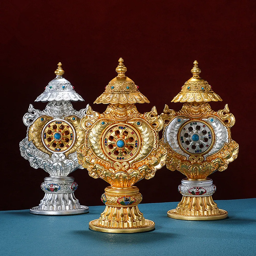 

23cm Tibetan Buddhist Supplies,Tranic Eight Auspicious Symbol Putting Decorations,4 Colors Offered Alloy Metal Instruments