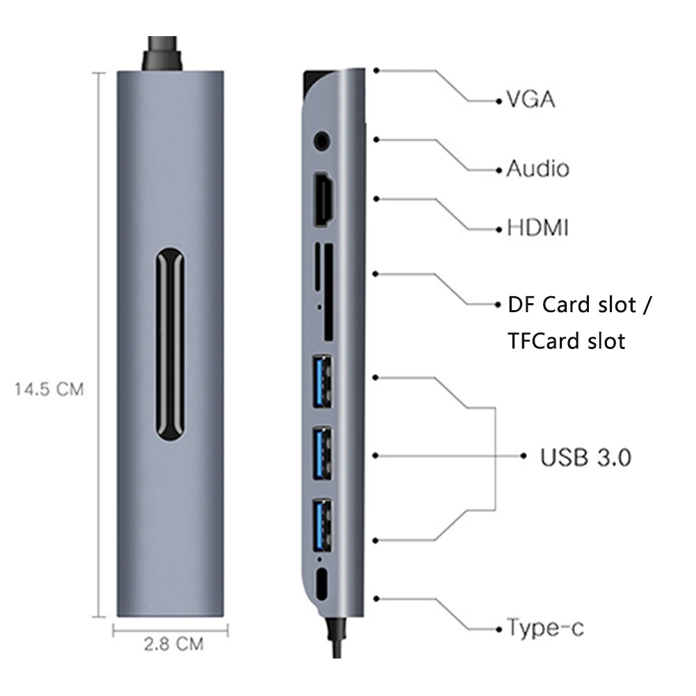 4K VGA PD type C для VGA для sd-слота Узловая док-станция HDMI 9 в 1 Передача данных 3 USB3.0 HDMI аудио адаптер TF порт для MacBook