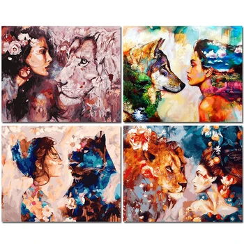 

GATYZTORY 60x75cm Beauty And Animals DIY Painting By Numbers HandPainted Oil Painting Canvas Colouring Unique Gift Home Decor