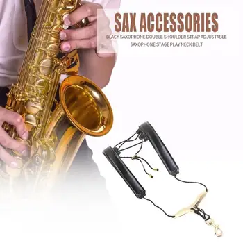 

Leather Saxophone Double Shoulder Strap Adjustable Sax Stage Play Neck Belt Saxophone Accessories Black