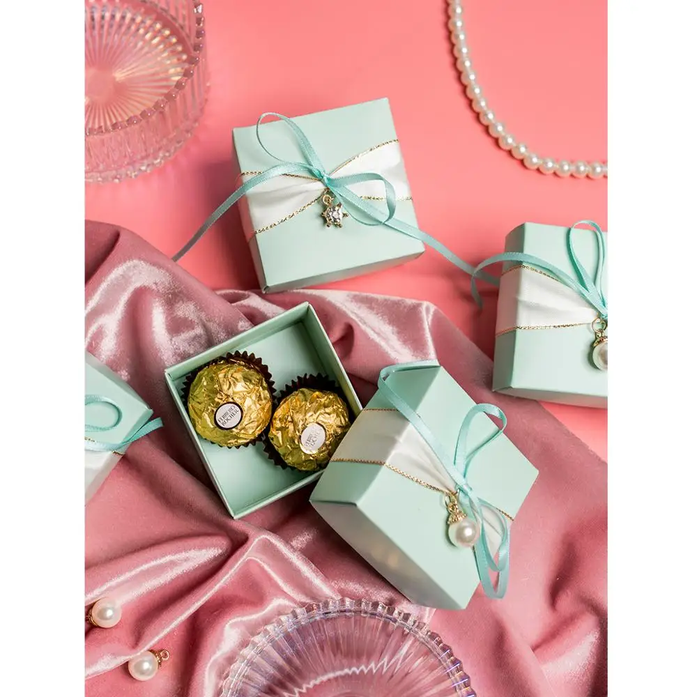 20pcs/lot Wedding candy box pink/blue Light luxury gift boxes baby shower Birthday paper packaging gift box party favors