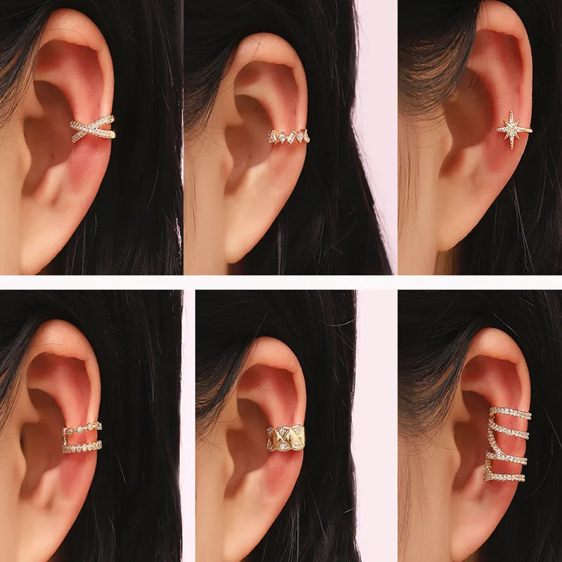 Punk Crystal Cross Ear Cuff Clip Earrings For Women Non Piercing Fake Cartilage Earring Earcuff Wrap Clips Jewelry | Украшения и