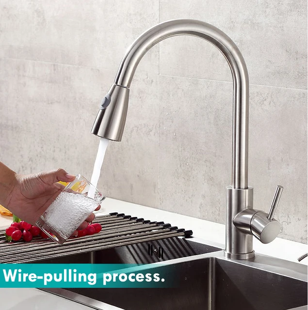 60cm Pull-out Kitchen Sink Faucet Single Hole Multifunction Hot And Cold Mixer Tap For Pure Water Midnight Black Stainless Steel B