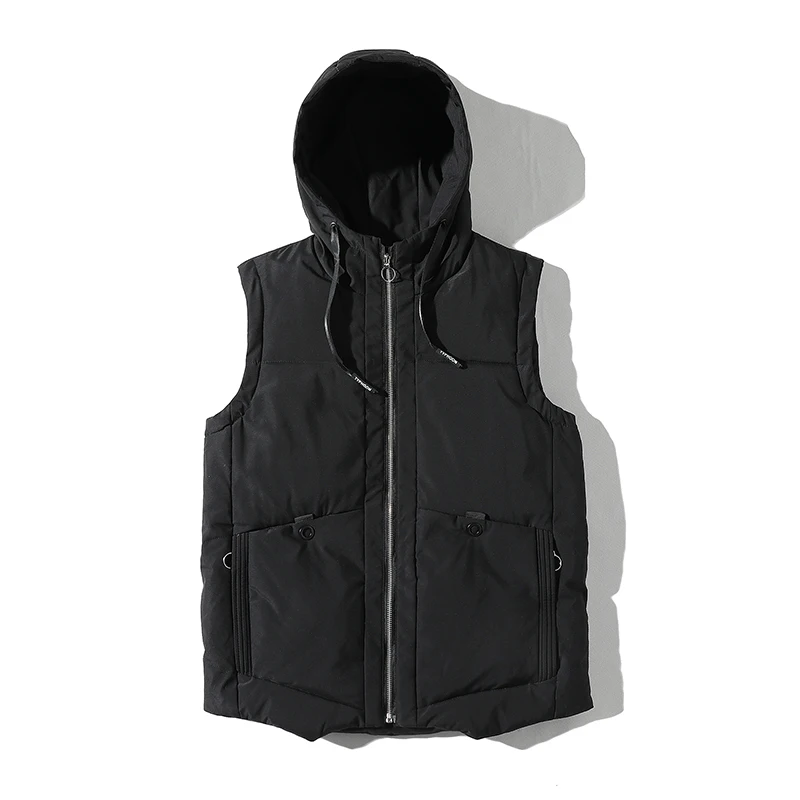 Мужская зимняя жилетка с капюшоном, пальто, мужские куртки и пальто в стиле хип-хоп без рукавов, мужская повседневная жилетка ABZ566 - Цвет: black