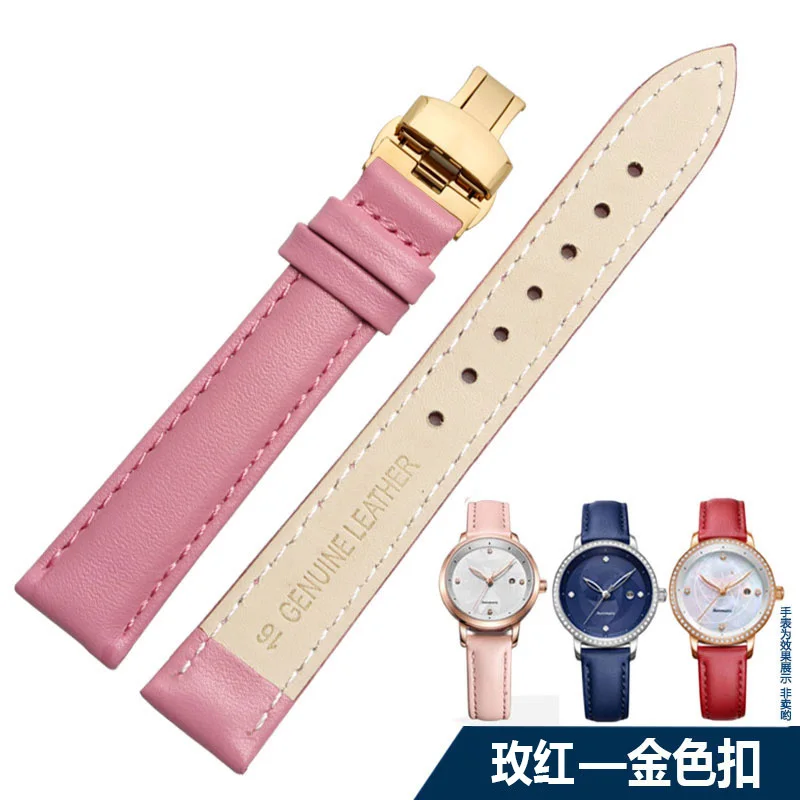 Ремешок для часов из натуральной кожи 14 16 18 20 мм для casio fiyta Фолли часы браслет для женщин студентов мода ремешок Бабочка застежка - Цвет ремешка: pink gold buckle