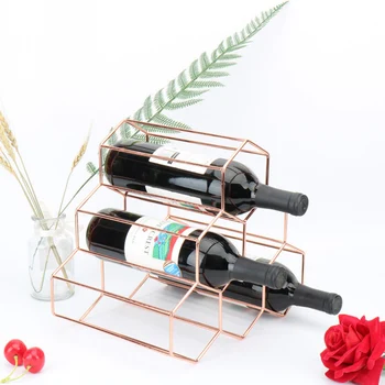 

Creative Rose Gold Wine Bottle Holders Rack Practical Free Standing 6 Bottle Hexagon Shelf Design Storage Racks Stand Home Decor