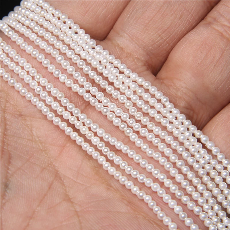 de concha pequeña para fabricación de joyas, abalorios redondos de perlas imitación blancas de para pulsera, collar y anillos 14 ", venta al por mayor|cuentas| - AliExpress