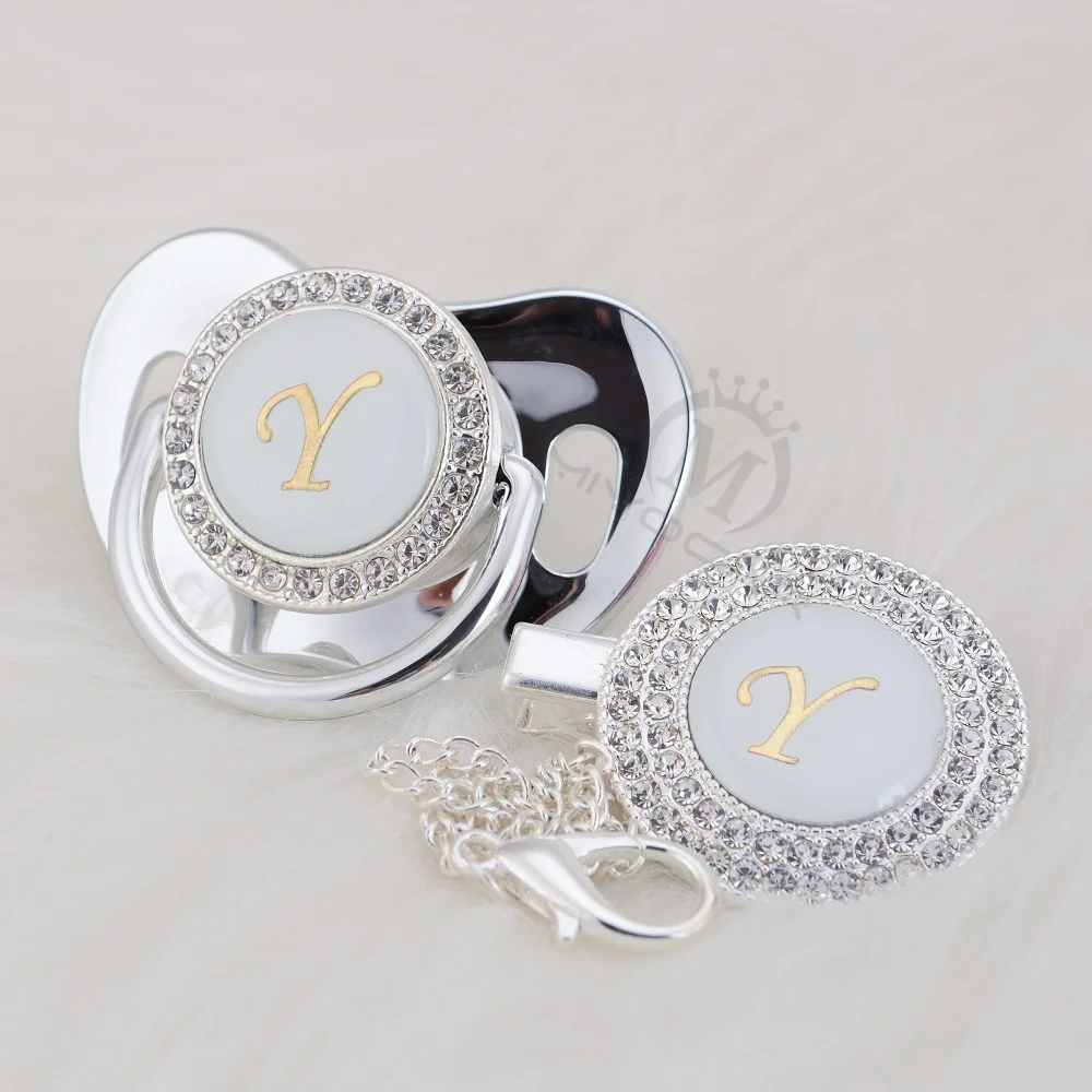MIYOCAR Золото Rhinestone имя инициалы Письмо Y Элегантный Серебряный bling соска и пустышка Клип BPA бесплатно пустышка bling SGS пройти LY-1