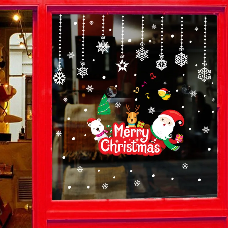 1 Merry Christmas настенная Рождественская наклейка украшение стеклянная наклейка Рождественская елка узор стекло для витрин дверной фон - Цвет: 1