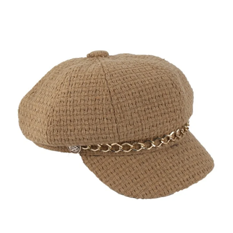 Европейская и американская британская ретро темно-синяя шляпа женская осенняя и зимняя мода Дикий Берет вязаная шапка с уткой