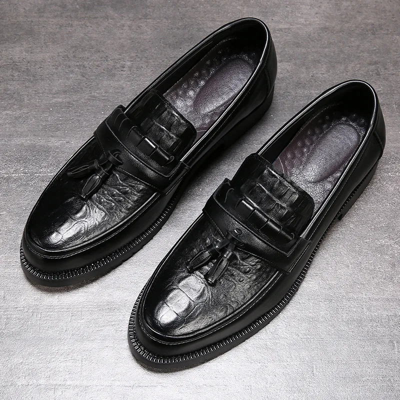 

Business Shoes Men Leather Footwear New Fashion Brogue Shoes Casual Male 3cm Height Increasing Shoes Black Thick Sole A1414