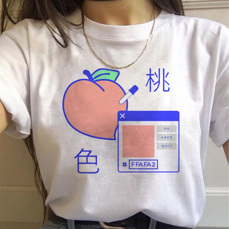 Персик Harajuku маленькие свежие футболки для женщин Ullzang корейский стиль футболки 90s Peachy Графический футболки модные Забавные футболки женские - Цвет: 7999