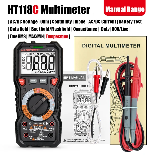 HABOTEST HT118A/C/D Digital Multimeter Auto Range NCV Hz Ture RMS AC/DC 6000 Counts Professional High Precise Multimetro Testers HT118C