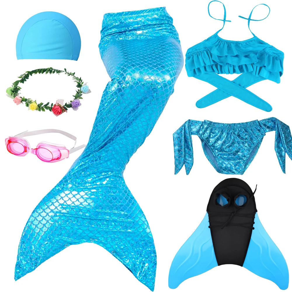 7pcs with goggles-G1 Новое поступление! Необычные Русалочки хвосты с/без плавников Monofin Флиппер Русалочки плавательные хвосты для детей девочек летняя пляжная одежда купальники - Цвет: 7pcs with goggles-G1