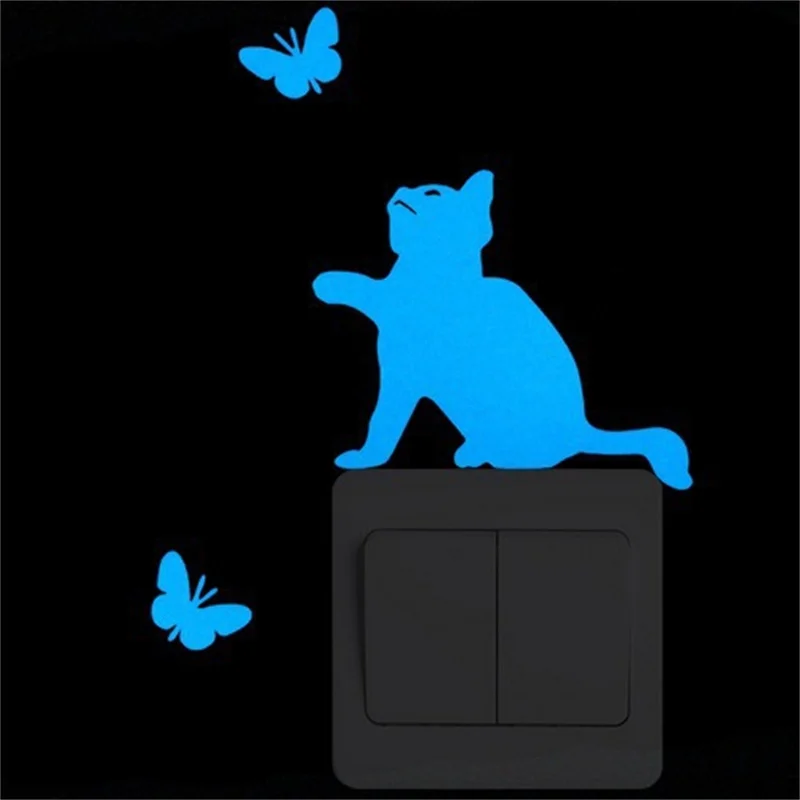 Cat Fairy Light Switch Sticker Luminous Wall Stickers Cartoon Glow in the Dark Sticker Decal for Kids Room Decoration Home Decor